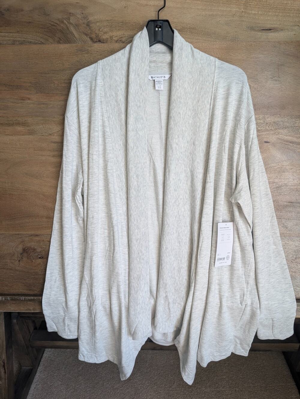 NWT Athleta Pranayama Wrap Cardigan Womens Large Light Gray Heather Open Front